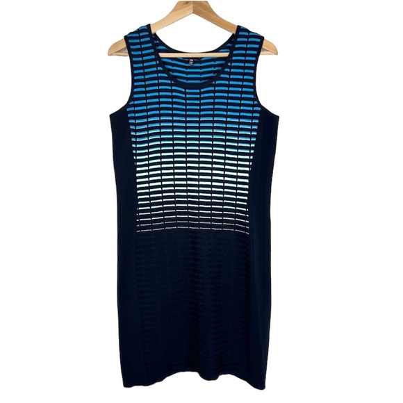 Ming Wang Sleeveless Shift Dress Navy Blue Striped Size Petite Medium - Picture 3 of 9
